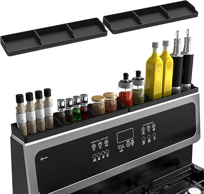 Stove Top Shelf 30 Inch-Silicone Material Magnetic Shelf for Stove-two part | 3 Functional Partitions,Heat Resistant Kitchen Spice Rack Organizer by Weiwavivi