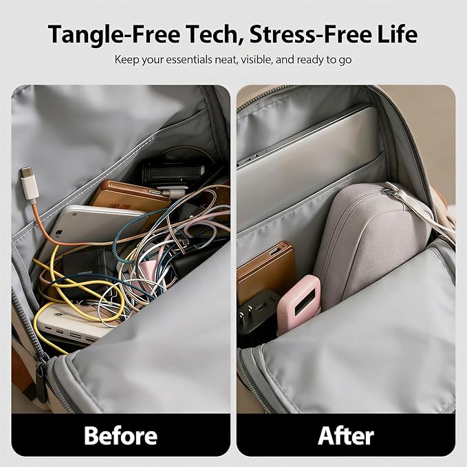 Electronics Organizer Bag for Chargers & 3ft+ Cords, Gray | Water-resistant Oxford fabric with padded lining and 8 compartments for tangle-free storage. Includes 8 cable ties. - Image 4