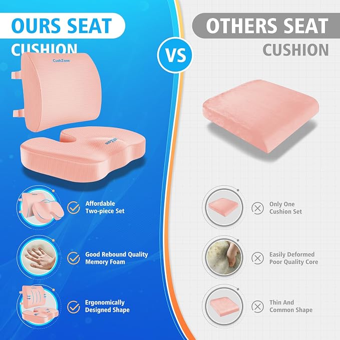CushZone X-Large Seat Cushion and Lumbar Support Pillow for Office, Pink | Thick Memory Foam for Sciatica Pain Relief & Posture Correction, Non-Slip Chair Cushions for Car, Wheelchair and Travel - Image 8