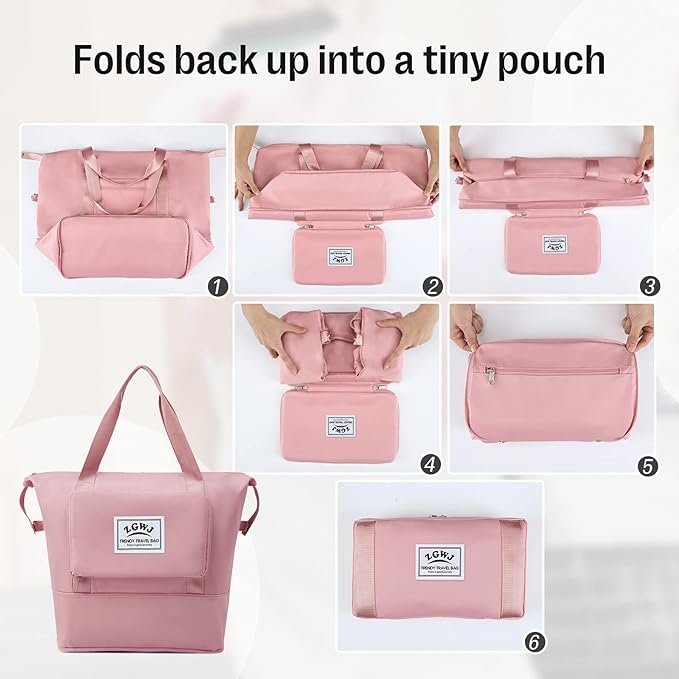 ZGWJ Travel Tote Bags, Expandable Overnight Weekender Bag for Women Foldable Carry-On | Expandable - Image 5