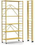 Himix 6-Tier Foldable Storage Shelves Expandable Shelf Wheels Gold 2-in-1 | Folding shelving units, Metal collapsible organization, Changeable into 2 shelf units, Bookshelf, Garage, Holds 3600 Ibs by Himix
