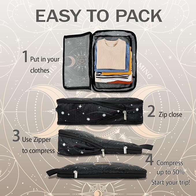4 Pcs Compression Packing Cubes for Travel, Waterproof Luggage Organizer Washable Storage Bags Set - Packaging Cubes for Backpack Travel and Carry-Ons - Image 3