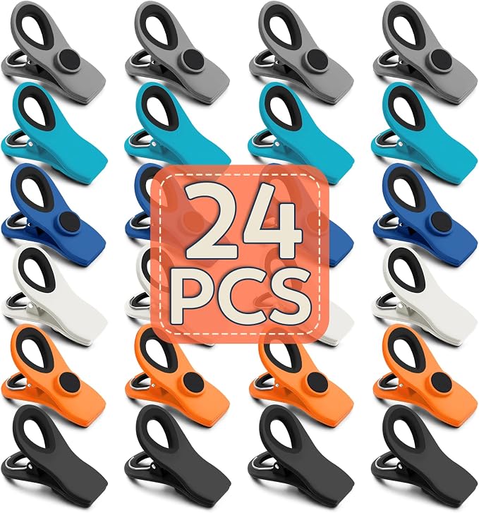 Chip Clips, Bag Clips for Chips, 24 Pack, Multicolor | Magnetic Bag Clips with Airtight Seal Grip, Reusable Hold for Kitchen Food, Snack, Fridge, Office and RV Accessories by FINDMAG