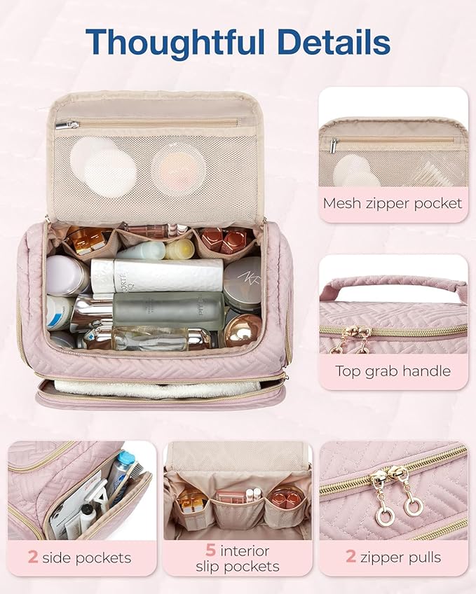 BAGSMART Travel Toiletry Bag for Women, Cosmetic Bag Makeup Bag Organizer with Handle, Travel Bag for Toiletries, Travel Accessories, Full Sized Container - Image 3