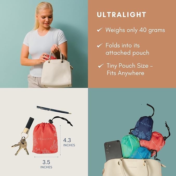 55 Pound Reusable Shopping Bag - Folds into a Small Pouch - Washable Reusable Grocery Bag, Durable & Stylish with handles for Easy Shoulder or Hand Carry - Image 3