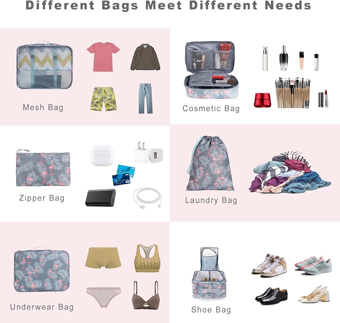BAGAIL 8 Set Packing Cubes Luggage Packing Organizers for Travel Accessories-Red Flamingo - Image 5