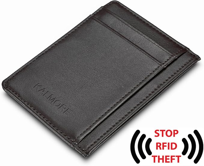 KALMORE womens Credit Holder Genuine Leather Slim Minimalist Card Case Wallet, Black With Id Window - Image 3