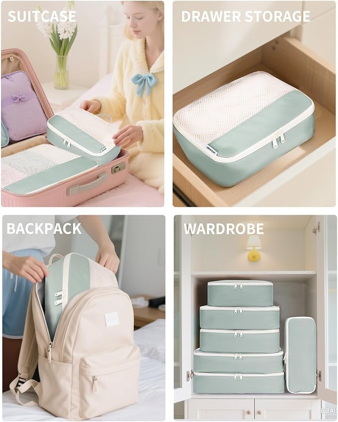 Narwey 7 Set Packing Cubes Durable Packing Organizers Bag Organizer Bags Travel Carry on Suitcase Luggage for Women (Mint Green) - Image 6