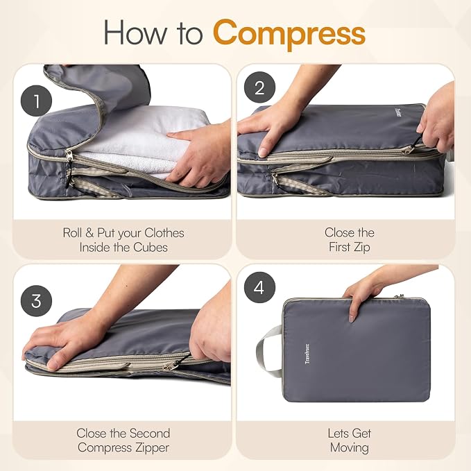 6 Set Large Compression Packing Cubes for travel. | Durable, Expandable and Lightweight Packing Cubes for Travel Compression with Laundry bag, Grey - Image 2