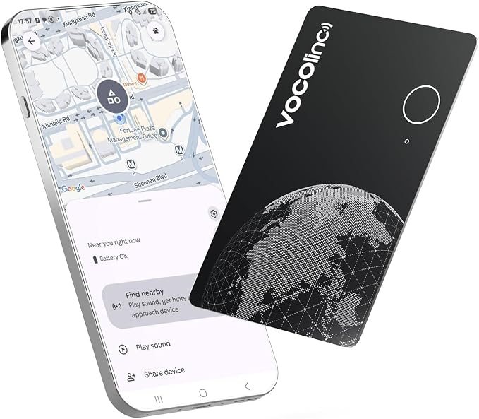 VOCOlinc Air Tag Smart Card for Android & iOS, New Dual System Rechargeable Wallet Tracker Work with Google Find Hub or Apple Find My APP, Item Finder Locator for Luggage, Suitcase. Slim 1.6mm, 1 Pack by VOCOlinc