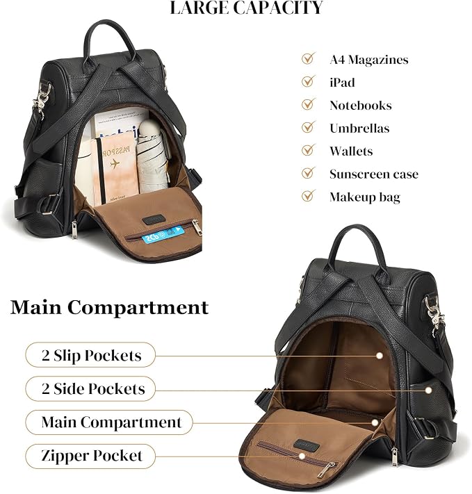 Genuine Leather Backpack Purse for Women Anti-theft Fashion Backpack Bags - Image 3