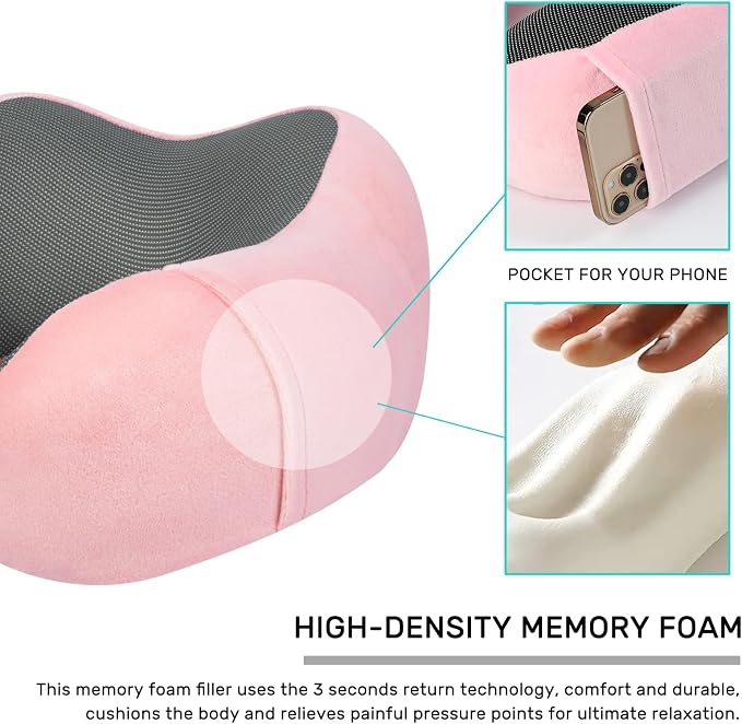 urnexttour Neck Pillow Airplane Travel Pillow 2 Pack Grey and Pink | Memory Foam Soft Support Travel Neck Pillow for Travelling, Sleeping Rest, Car, Train and Home Use - Image 5