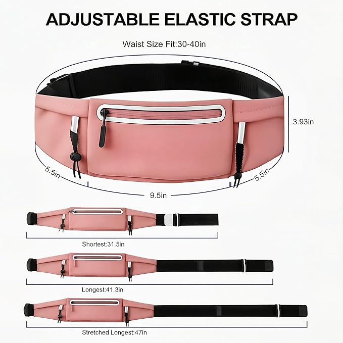 Running Belt Fanny Pack:3 Pocket Waist Bag for Men Women Workout Exercise Fitness Phone Holder Fits All Phones - Runner Marathon Jogging Race Belt with Bib Clip (Pink) - Image 4