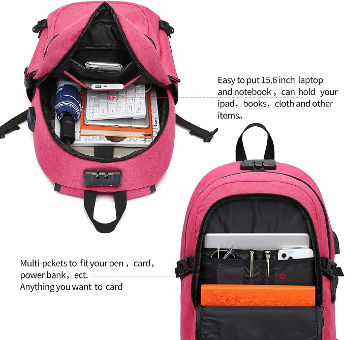 WENIG Business Laptop Backpack Anti-Theft Backpack with USB Charging Port and Lock Computer Backpacks for Women Men Fit 15.6 Inch Laptops, Casual Hiking Travel Daypack - Image 4