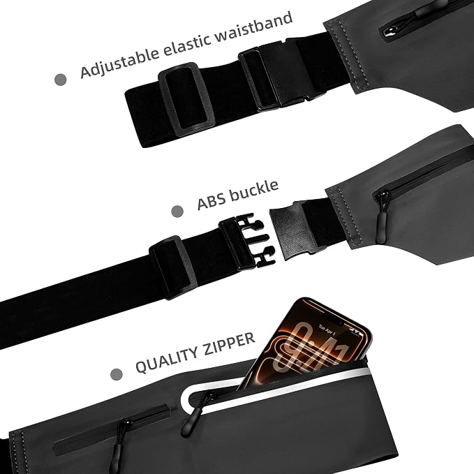 Running Belt for Men Women, Ultra-thin Run Belt with Pockets Secure Adjustable Fanny Pack Marathon Jogging Runners Belt for Phone, Keys & Essentials - Fits 6.9'' Phones (Black, X-Large) - Image 7