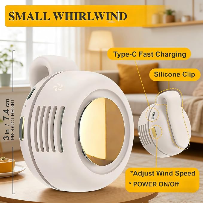 Portable Silent Mini Bladeless Electric fan Clip-On,3-Speed Rotatable Hands-Free Clip-On Fan for Shirt and Waist,Portable Mini Bladeless Fan Clip-On,For Outdoor & Travel & Office & Indoor - Image 6