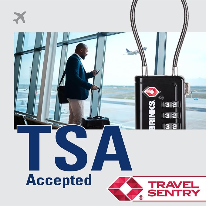 Brinks TSA Accepted Indicator Luggage Lock, Black - Resettable 3-Dial Combination, 2.5 inch Long Cable Shackle, New More Secure TSA008 Key, 4 Pack - Image 8
