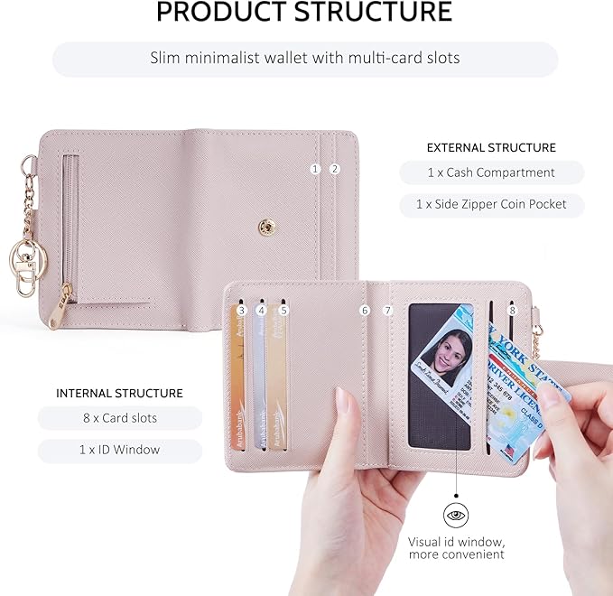 POIUGOYA Slim Wallet for Women,RFID Blocking Bifold Credit Card Holder with Zipper Coin Pocket,ID Window,Keychain - Image 5