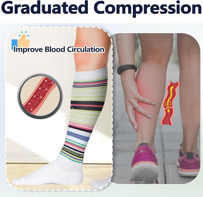 +MD Cotton Compression Socks for Women & Men 4/6 Pairs 15-20mmHg Knee High for Sports, Travel, Nursing Long Sitting Standing - Image 3