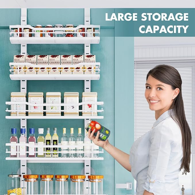 Eastherry Over The Door Pantry Organizer，6-Tier Over The Door Organizer with Adjustable Basket，Metal Hanging Pantry Organizers and Storage for Kitchen, Back of Door Seasoning Rack (White) - Image 7