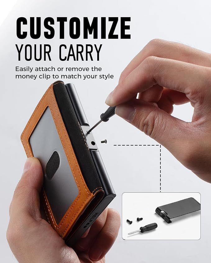 iwantit Slim Wallet for Men Card Holder: Minimalist RFID Blocking Wallet for 8-10 Cards - Smart Pop Up Card Case with Detachable Money Clip - Premium Leather Cardholder, Gift Boxed (Chestnut) - Image 4