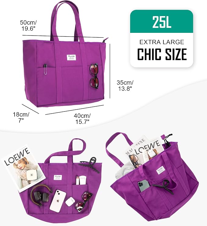 Bagelite Extra Large Canvas Tote for Women Men, Utility Work Bag with Zipper - Image 5