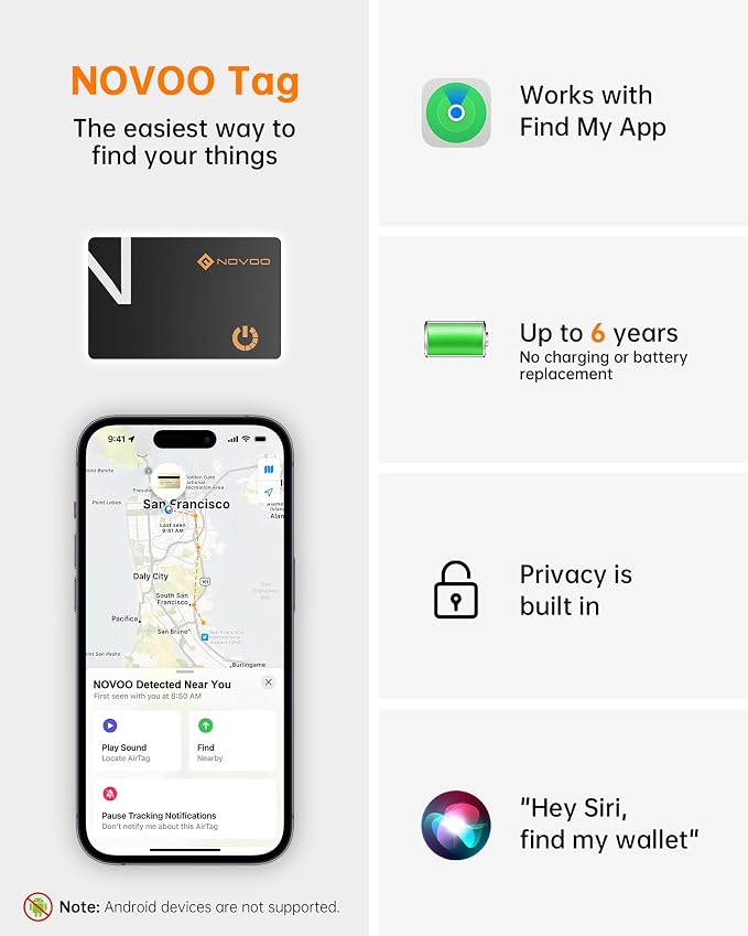 NOVOO Air Locator Tag (iOS Only) Wallet Tracker Card with Apple Find My | Smart Card Bluetooth Tracker, 6 Years Battery, IP68 Waterproof, 1.6mm Keys Finder and Item Locator for Keys, Bags, Passport - Image 9