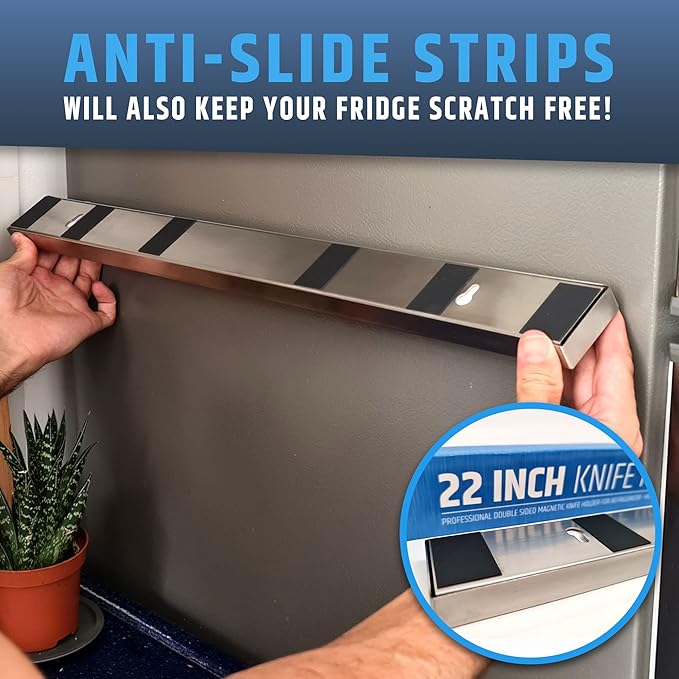 22" Premium Magnetic Knife Holder for Refrigerator (Double-Sided Heavy-Duty Magnets) - Upgraded Strip for Strong Fridge Mount - Clear Up Counter Space - 304 Anti-Rust Stainless Steel (Upgraded Design) - Image 6