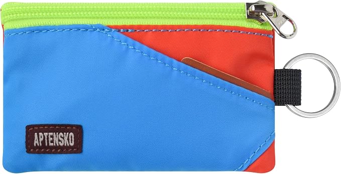 RFID Blocking Travel Wallet with Adjustable Lanyard, Small Nylon Zipper Pouch and Badge Holder for ID, Credit Cards, Cash, Keys, Commuters (SkyBlue+BlazingOrange) by APTENSKO