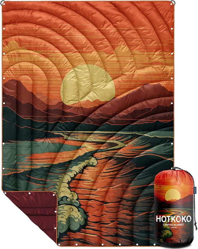 Puffy Camping Blanket,Large Camp Blanket Outdoor Camping Quilt Waterproof | Lightweight Printed Warm Packable Down Alternative Blanket for Camping,Traveling, Stadium, Hiking, Picnics by hotkoko