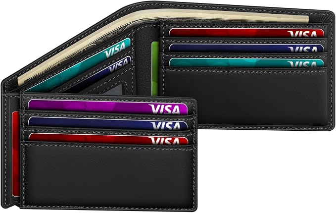 Wallet for Men Slim RFID Blocking Genuine Leather Bifold Mens Wallet | Front Pocket Credit Card Holder with 2 ID Windows, Holds 12 Cards & Cash Minimalist Thin Wallet, Gifts for Men by Unknown