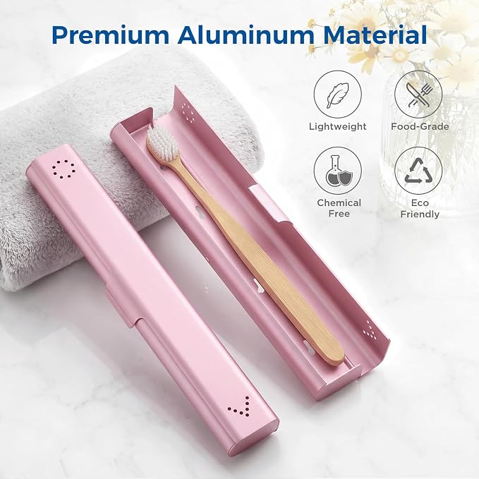 2 Pack Toothbrush Travel Case Aluminum, Portable Toothbrush Holders Travel, Manual Toothbrush Case Container for Traveling, Bathroom, Camping, Business Trip(Silver, Pink) - Image 2