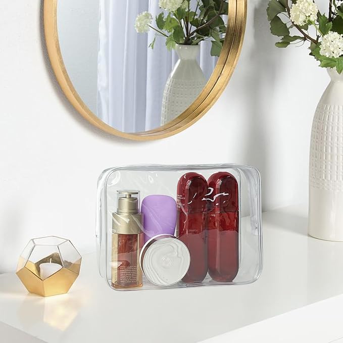 Waterproof PVC Makeup Bag - Leakproof Cosmetic Organizer for Travel Toiletry Storage 9.84×7.09×2.36 Inch for Women & Men (Clear) - Image 4