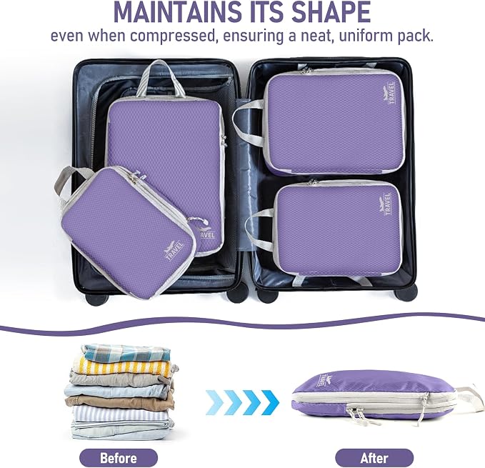 4 Set Compression Packing Cubes, Suitcase Organizer, Lightweight Travel Essentials, Compression Bags For Travel Accessories Luggage Storage Set (4 Pcs, Purple) - Image 5
