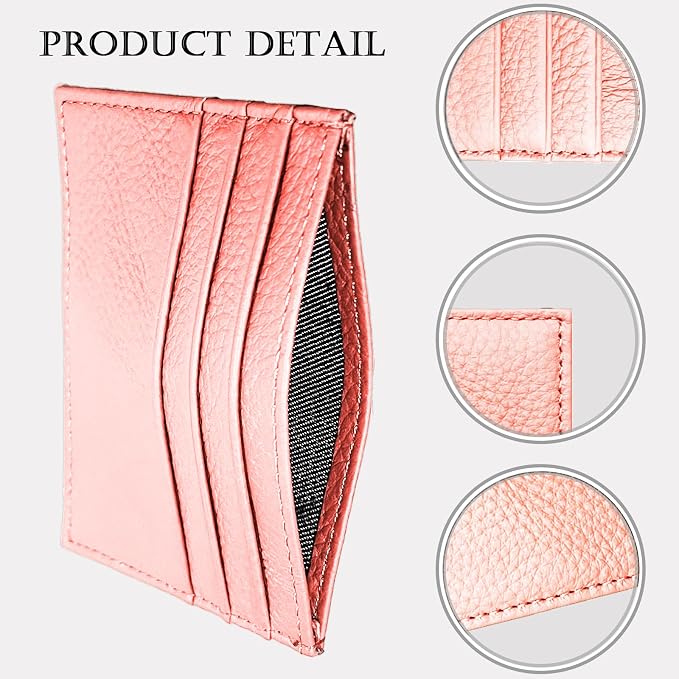 WOXVM Credit Card Holder Wallet RFID Blocking Slim Credit Card Cases Holder Premium Leather Minimalist Front Pocket Small Wallet with 6 Card Slots and 1 Pockets for Men Women (Pink) - Image 3
