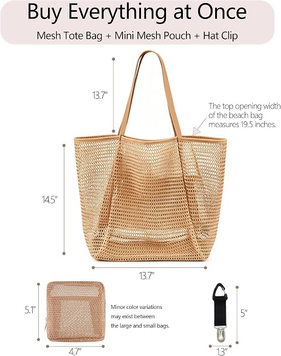 Beach Bag, Mesh Tote Bag for Women, Pool Bag for Travel, Shoulder Bag for Beach Picnic, Hobo Women Casual Foldable Handbag - Image 2