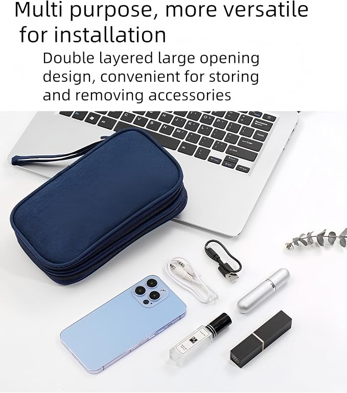 Electronic Organizer Travel Cable Accessories BagPouch Portable Waterproof Storage Bag Electronic Organizer Case for Cable, Mouse,USB Cable,Power Bank,Cord, Charger, Phone, Earphone (Dark Blue) - Image 4