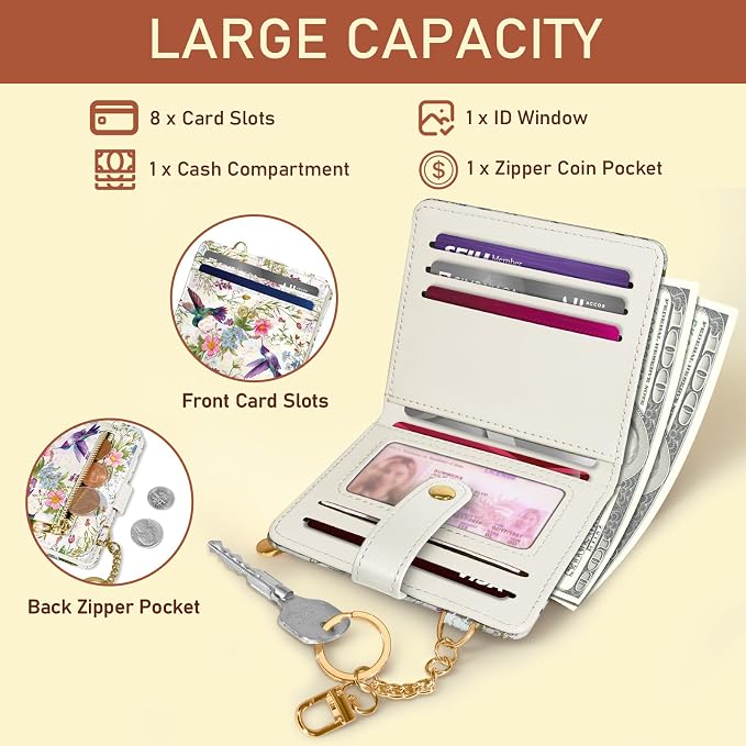 Jogjam Hummingbird Bird Rfid Women Wallet, Small Slim Credit Card Holder | PU Leather Bifold Cash Zipper Coin Pocket ID Window, for Female Ladies Teen Girls Girly Gifts - Image 4