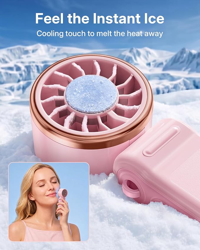 SWEETFULL Mini Portable Fan with Ice Cooling, Lightweight Handheld Pocket Turbo Fan Rechargeable, 3 Speed, Foldable Personal Hand Fan for Travel, Beach Vacation, Women Girls (Pink) - Image 3
