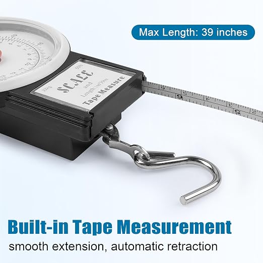 Mechanical Hanging Scale Multi-Purpose Luggage Scale Fishing Scale | Portable Spring Dial Fish Weight Scale with Tape Measure, for Fishing Kitchen Farms - Image 3