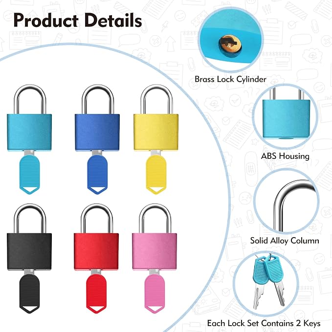 6Pcs Luggage Locks Small Suitcase Locks with Keys Plastic-Covered Mini Padlock for Suitcase Backpack Box Bag - Image 3