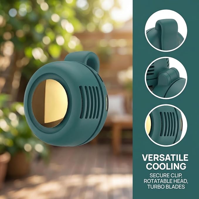2026 New Portable Silent Mini Bladeless Electric Fan, Portable Small Clip On Fan, Rechargeable Adjustable 3-Speed Suspended Whirlwind Fans for Outdoor & Travel & Office, Travel Accessories (Green) - Image 5