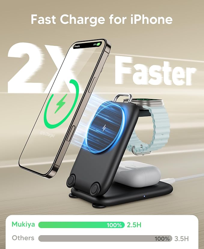 PaktVault Traveling Fast Wireless Charging Station for Apple Devices | Magnetic 3 in 1 Phone Charger Stand for MagSafe-enabled iPhone 17 16 15 14 13 12 Pro Max Plus Air, Apple Watch&Air pods Pro - Image 3