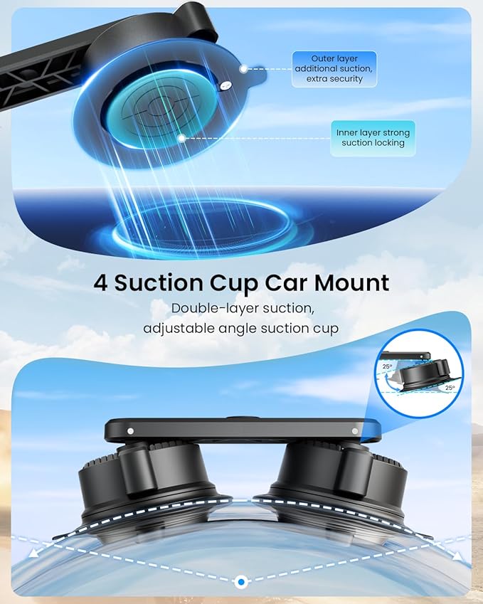 4 Suction Cup Car Mount Kit for Insta360 X5X4 Action Camera Mounts | Car tripod for insta360 X5 accessories, 360 camera mounts for gopro, suction mount for Osmo action 6/5,car racing travel vlog - Image 2
