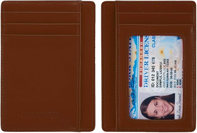 KALMORE Genuine Leather Front Pocket Slim Wallet Credit Card Holder with ID Window - Image 5