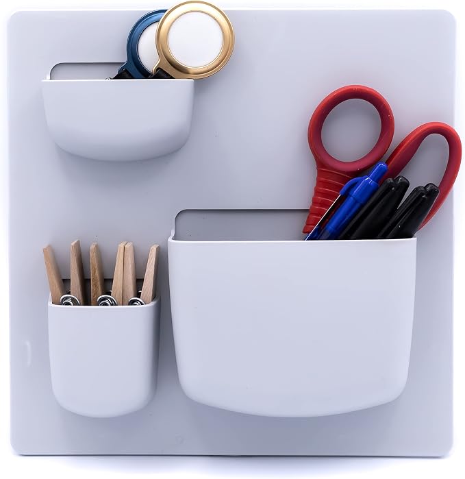 Modern Grey Wall Desk Organizer - 2 Parts, 6 Organizer Pockets, and Adhesive Holder Shelves for Easy Storage of Small Things at Home or Office. Wall Organizer Easy to Install in Ligth Grey to Decor - Image 4
