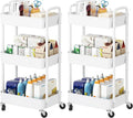 Laiensia 3-Tier Rolling Cart with Wheels,Multifunction Utility Storage Carts, Kitchen Storage Organizer,Mobile Shelving Unit for Bathroom,Laundry,with Classified Stickers,White (Pack of 2) by Laiensia