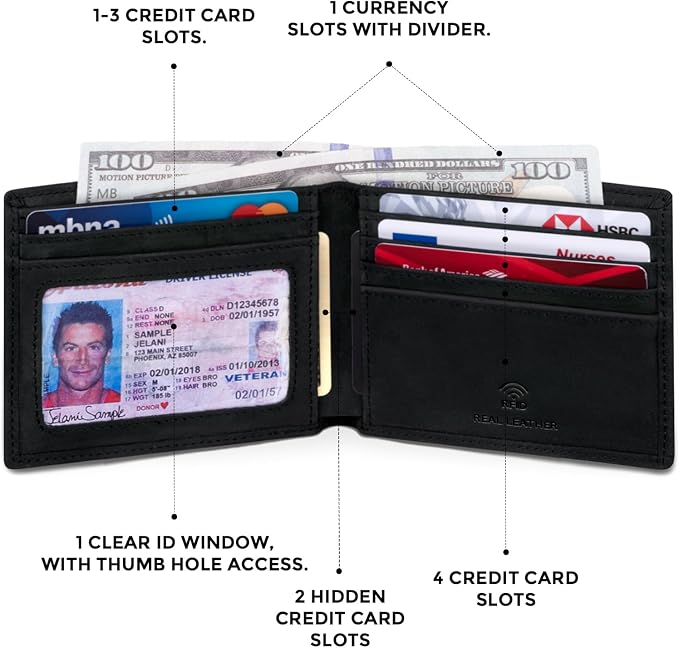 RUNBOX Wallet for Men|Slim Bifold Rfid Blocking Leather Wallet|Front Pocket | Genuine Leather,Handmade,8 Card Slots,ID Window,Money Pocket,Coin Pocket, Gift for Men,Minimalist Compact - Image 4