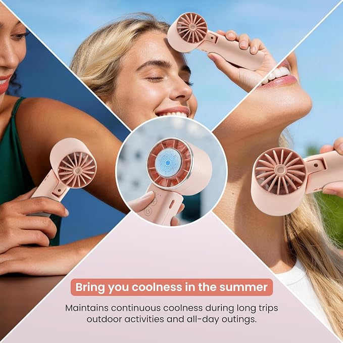 Hand Held Fan - 4 Speeds Adjustable 4800mAh,Foldable,Lightweight Neck-Worn Design,Beach Vacation Essentials,Portable Fan for Travel,Cooling for Camping Outdoor and Indoor - Pink - Image 5