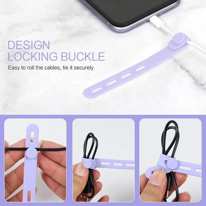 Donruby 30Pcs Silicone Cable Ties - Reusable & Washable with Locking Buckles, Adjustable Fastening Cable Management Straps, Multi-Purpose High Elasticity Cord Organizer (6 Colors) - Image 5